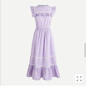 JCrew tiered ruffle dress in stripe (purple+white)